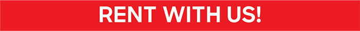 Red banner with white text "Rent With Us"