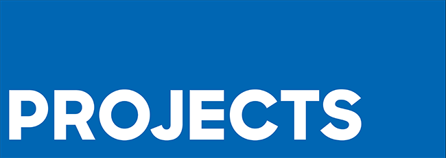Blue box with white text "projects"
